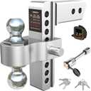 Drop Hitch for 2.5 Inch Receiver, Vullteeon 8 Inch Adjustable Trailer Hitch Ball Mount, 18,500 LBS GTW, (2" & 2-5/16") Chrome Plated Steels Balls, Aluminum Tow Hitches with Two Anti-Theft Pins Locks