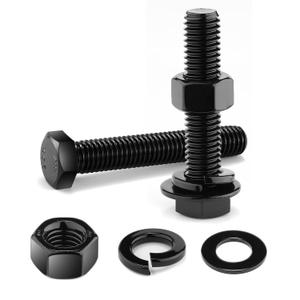1/2-13 x 2-1/2" Hex Head Screw Bolt, Nuts, Flat & Lock Washers, 20Pcs 18-8 (304) Stainless Steel, Fully Threaded, Black Oxide by SG TZH 1/2-13 x 2-1/2" Hex Head Screw Bolt, Nuts, Flat & Lock Washers, 20Pcs 18-8 (304) Stainless Steel, Fully Threaded, Black Oxide by SG TZH