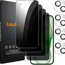 Lesakit 4+4 Pack Privacy Screen Protector for iPhone 15 6.1-Inch with 4 Pack Camera Lens Protector, Anti Spy Tempered Glass Film 9H Hardness Case Friendly