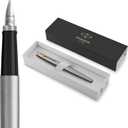 Parker Jotter Fountain Pen, Stainless Steel with Gold Trim, Medium Nib, Blue Ink & Gift Box
