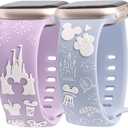 2 Packs Cartoon 3D Raised Band Compatible with Apple Watch Band 49/46/45/44/42/41/40/38mm Women Two-Tone Cute Soft Silicone Sport Strap for iWatch SE Series 10/9/8/7/6/5/4/3/2/1/Ultra(1/2) (Lavender White/Sky Blue White)