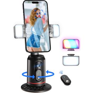 MQOUNY Auto Face Tracking Phone Holder, 360 Rotation Face Body Phone Tripod Smart Shooting Camera Mount with Rechargeable Remote and Light for Live Vlog Streaming Video, Rechargeable