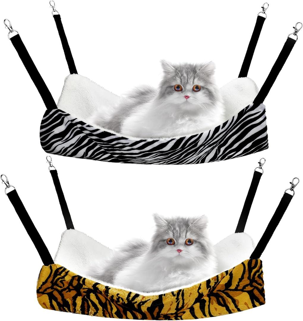 2 Pieces Reversible Cat Hanging Hammock Soft Breathable Pet Cage Hammock with Adjustable Straps and Metal Hooks Double Sided Hanging Bed for Small Dogs Rabbits(Zebra, Tiger Stripes,L) 2 Pieces Reversible Cat Hanging Hammock Soft Breathable Pet Cage Hammock with Adjustable Straps and Metal Hooks Double Sided Hanging Bed for Small Dogs Rabbits(Zebra, Tiger Stripes,L)