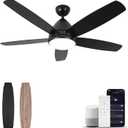 Smart Ceiling Fan with Light, 52 Inch Modern Black Outdoor Ceiling Fan and Remote/App, Dimmable Tri-Color LED and Reversible Motor for Indoor Bedroom/Outdoor Covered Patio