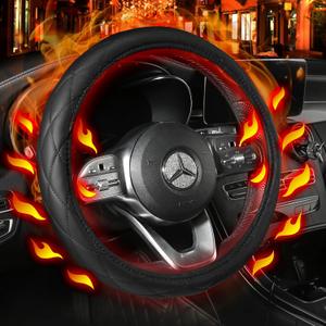 Heated Steering Wheel Cover  WARMITORY Luxury Steering Wheel Heater, 12V Quick Hand Warmer, 14.515 inches Outer Diameter for StandardSize Car Steering Wheels, Black (Leatheret PU) (Deep Black)