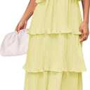 ZESICA Women's 2025 Summer Sleeveless Halter Neck Ruffle Tiered Layed Chiffon Flowy Swing Long Midi Dress (Lightyellow), S