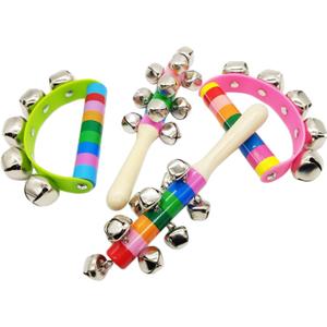 4 Pcs Vivid Color Rainbow Handle Wooden Bells Jingle Stick Shaker Rattle 5/10 Jingle Bells Baby Kids Children Musical Toys