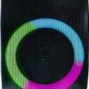 QFX PBX-126 TWS Bluetooth Rechargeable Portable 10-Watt Speaker with a 4 Woofer, Microphone Input, AUX Input, USB Input, TF Card Input, FM Radio, and LED Party Lights, Black