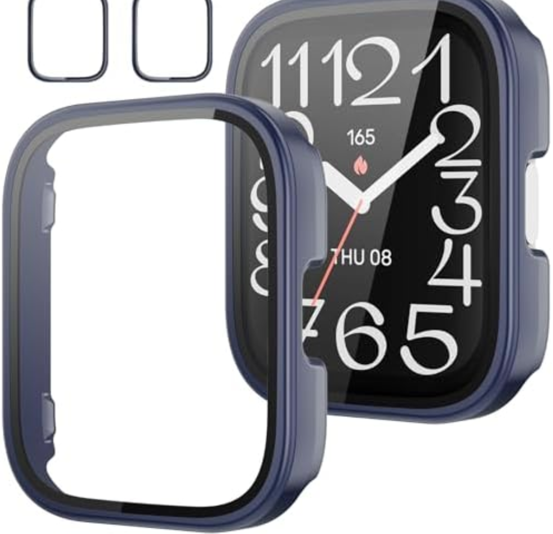 Rc-Z Screen Protector Case for Amazfit Bip 5 Unity Smartwatch, 2-Pack Hard PC Bumper Full Face Cover Protective Case Accessories for Amazfit Bip 5 Unity Men Women (Navy Blue+Navy Blue), 2 Pack