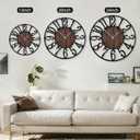 Maxstar Round Wall Clock for Living Room Decor Battery Operated Non Ticking Silent Vintage Black Metal Wood Clocks for Home Living Room Garden Farmhouse Office Kitchen Decoration -20 inch