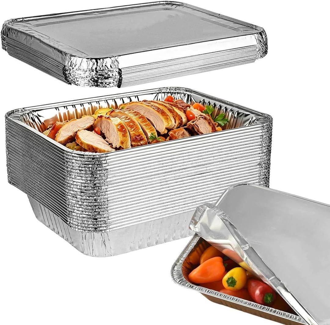 21"x13" Large Full Size Aluminum Pans With Lids （15 Pack）, 21x13x3.2