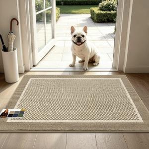 JSEI Dirt Trapper Door Mat 24"x36", Non-Slip Doormat,Beige | Entryway Rugs Washable, Dirt Resistant and Absorbent Welcome Mat, Low Profile Floor Mats for Front Back Door and Entrance