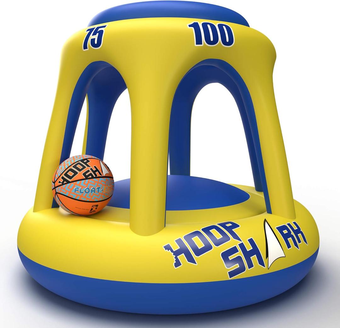 Swimming Pool Basketball Hoop Set by Hoop Shark - Yellow/Blue - Inflatable Hoop with Ball - Perfect for Competitive Water Play and Trick Shots - Ultimate Summer Toy