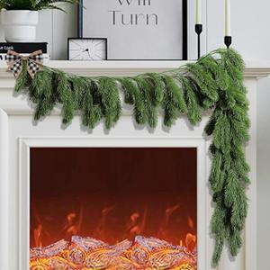 2 Pcs Christmas Norfolk Pine Garlands, 4.9 Ft Single Fork Norfolk Pine Realistic Touch Garland, Artificial Pines Greenery Garland for Christmas Table Fireplace Wall Home Decoration