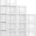 SONGMICS Shoe Boxes, Pack of 12 Shoe Storage Organizers, Stackable Clear Plastic Boxes for Closet, Sneakers, 13.7 x 9.9 x 7.4 Inches, Transparent and White ULSP12MWT