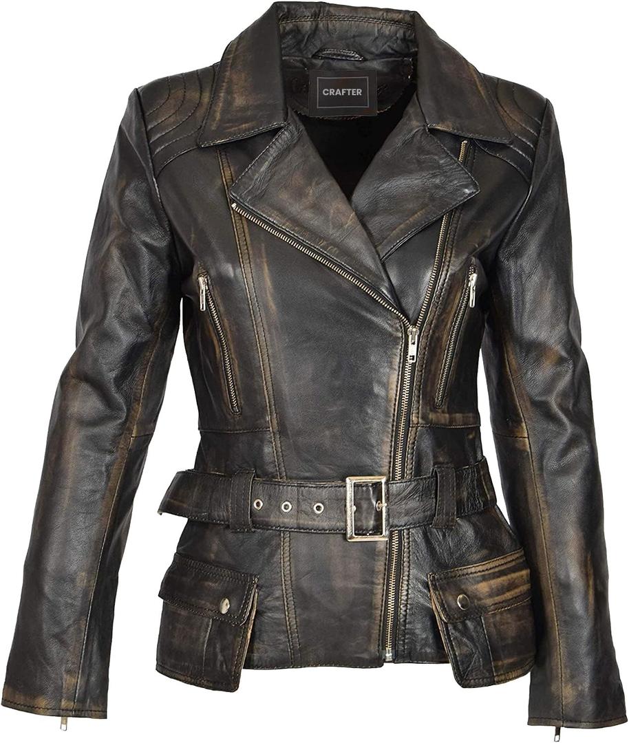 Womens Genuine Lambskin Leather Jacket | Classic rider leather jacket | Black Leather Jacket Women | Womens Leather Jacket (Black, L)