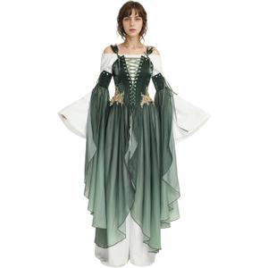 daizbella Renaissance Costume Women Ren Faire Dress Outer Garment Elf Costume for Women(Underskirt Not Included) (Green, L)