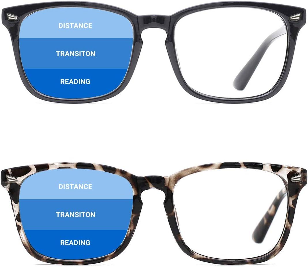 TIJN Progressive Multifocus Reading Glasses for Women Anti Blue Light Blocking Readers Vintage Square Nerd Eyeglasses (04-(2pack)black+leopard)