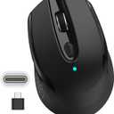 RaceGT USB C Wireless Mouse, Type C Silent Mouse for MacBook Air/Pro, 2.4G Cordless Computer Mice with 6 Buttons and 3 Adjustable DPI for Mac, Laptop, Desktop, PC (type-c black)