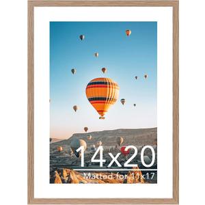 JCJMY 14x20 Picture Frame with 11x17 Mat, Display Photo 11x17 with Mat or 14 x 20 Without Mat, Wall Hanging Large 14 by 20 Poster Frame with Plexiglass, Rustic Brown