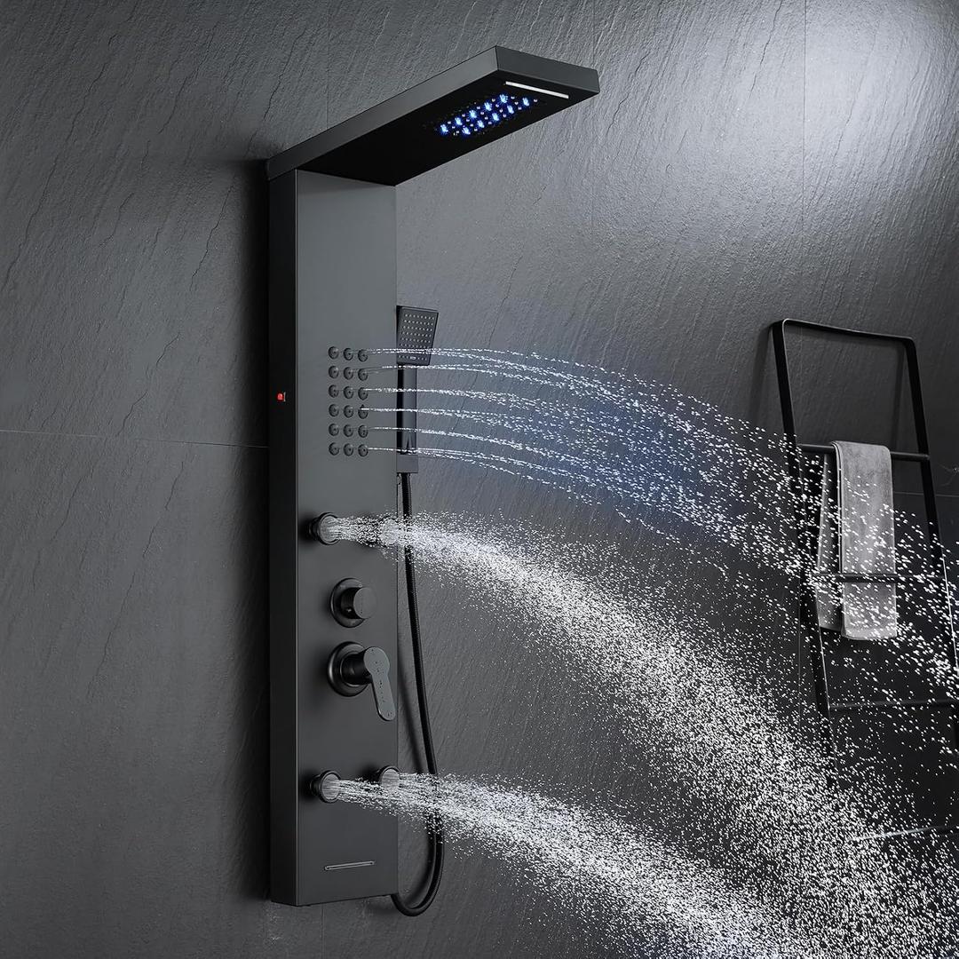 POPFLY Shower Panel Tower System, LED Rainfall & Waterfall Shower Head