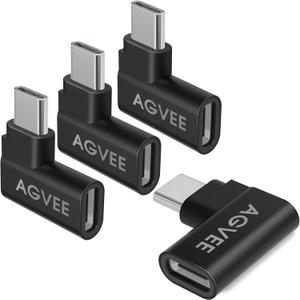 AGVEE 4 Pack Side Angle 90 Degree USB-C Male to USB-C Right Angled Female Adapter (Type-C 3.2 Gen 2) Converter Video Type-C 10G Data Extension Coupler Converter Connector, Black