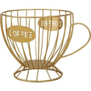 Coffee Pod Holder,Large K Cup & Capsule Organizer, Coffee Capsule Basket, Metal Coffee Bar Organizer for Kitchen Dinning Room Office Home Cafe Hotel (Gold)
