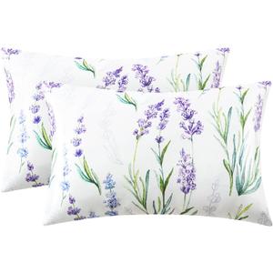 EXQ Home Satin Pillowcase for Hair and Skin - Lavender Printed Silk Pillowcase 2 Pack 20x26 inches - Standard Size Satin Pillow Cases Set of 2 with Envelope Closure