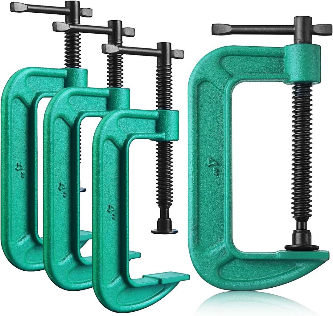 4 Pcs C Clamp Set 4 Inch Heavy Duty G-Clamps Automotive and Wood Working Clamps with Jaw Opening Sliding for DIY Carpentry Woodworking Welding and Building(4 Inch, Green)