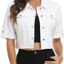 MISS MOLY Women's Cropped Denim Jackets Summer Short Sleeve Classic Casual Jean Jackets (White, XL)