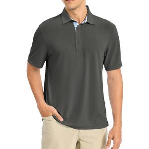 TBMPOY Men's Polo Shirts Short Sleeve 3-Button Golf Moisture Wicking Athletic Tennis T-Shirts Casual Collared Shirt (L)