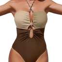 Women's One Piece Swimsuit Tummy Control Bathing Suit Sexy Flattering Cutout Criss Cross Swimwear (Medium, Coffee Colorblock)