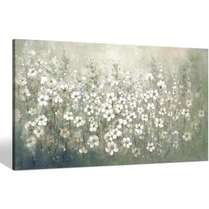 Flower Wall Art Canvas Decor: Bedroom Living Room Modern White Floral Hand Painted Painting Abstract Gold Foil Botanical Picture Heavy Textured Vintage Nature Wildflower Print Artwork for Farmhouse