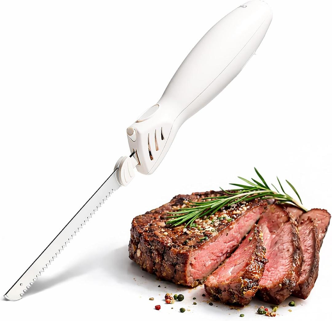 COOK WITH COLOR Electric Knife, 100W Power, Dual Stainless Steel Blades for Precise Cutting, Ergonomic Handle, Low Noise and Vibration, Ideal for Bread, Meat, and Vegetables, Cream