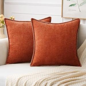 MIULEE Pack of 2 Fall Couch Throw Pillow Covers 20x20 Inch Rust Farmhouse Decorative Pillow Covers with Stitched Edge Soft Chenille Solid Dyed Pillow Covers for Sofa Bed Living Room