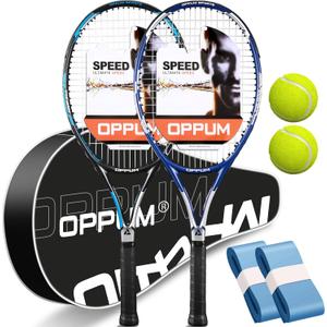 2-Pack Adult Tennis Rackets, 105 Sq Inch Oversized Head Pre-Strung for Beginners and Intermediate, Arm Friendly Vibration Control Set with Bag and Balls