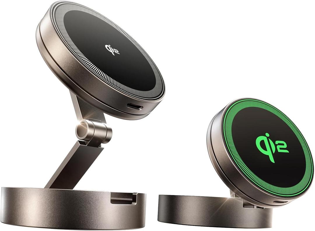THREEKEY for MagSafe Car Mount Charger, Qi2 Wireless Car Charger, Retractable Car Phone Holder with Long Arm & 360Rotation, Magnetic Car Mount for iPhone16-12Series & Galaxy S25 Ultra (TZH101 Bronze)