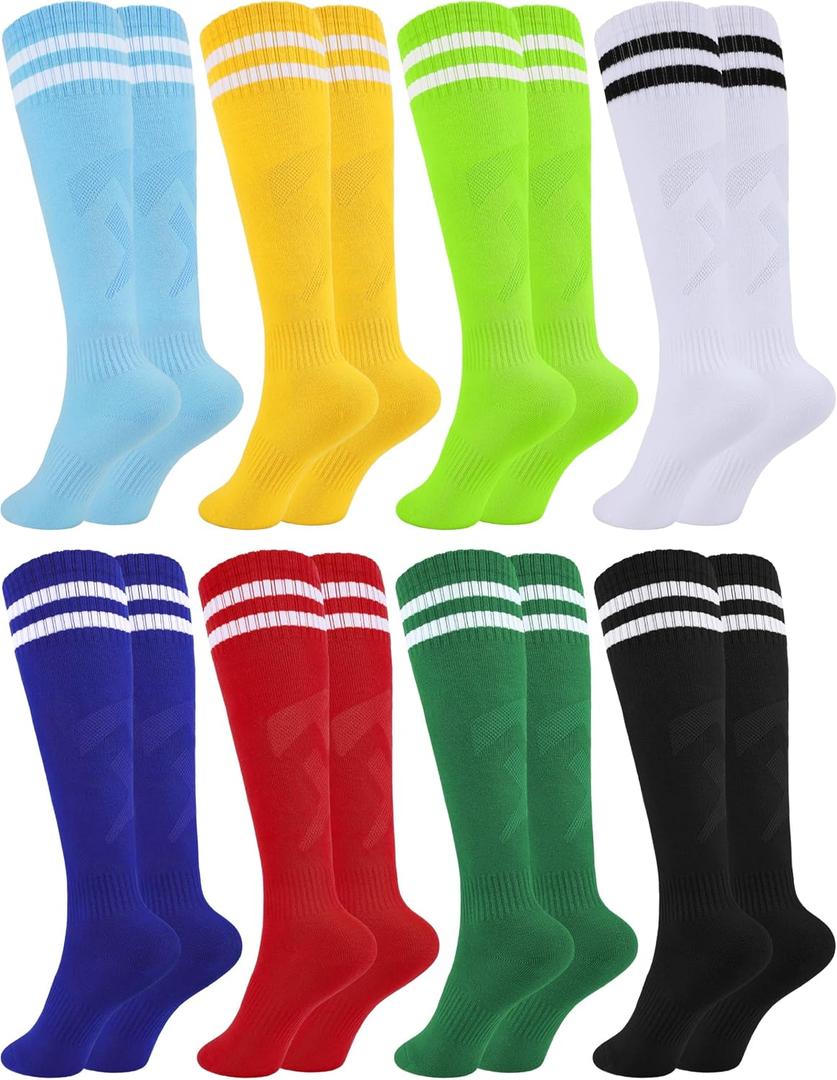 Glooarm 8 Pairs Kids Soccer Socks Toddler Baseball Knee High Socks World Cup for Boys Girls 3-12 Years Old