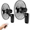 Aotop 16 inch Wall Mount Fan with Remote Control - 2 Pack, 3-Speed and 3 Modes, Timer Function, Adjustable Head, Oscillating Fan for Home and Office - Black