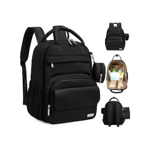 KeaBabies Diaper Bag Backpack - Multifunctional Travel Diaper Back Packs, Maternity Baby Changing Bags, Compact 18L Capacity, PU Leather, Waterproof, Unisex, Nappy Changing Pad (Trendy Black)
