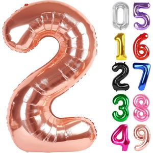 Rose Gold Number 2 Balloon 40 Inch, 2nd Birthday Decoration for Toddlers Girls Boys, Sparkling 2 Number Balloon Party Decor