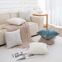 Set of 2 Decorative White Throw Pillow Covers 20x20 No Cusion Inserts, Boho Pillow Cases for Couch Sofa Bed Living Room, Soft Textured Chenille Case with Zipper Gift Home Deco, Creamy-White