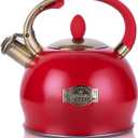SUSTEAS Stove Top Whistling Tea Kettle  Food Grade Stainless Steel Teakettle Teapot with Cool Touch Ergonomic Handle, With 1 Silicone Pinch Mitt Included, 2.64 Quart(RED)