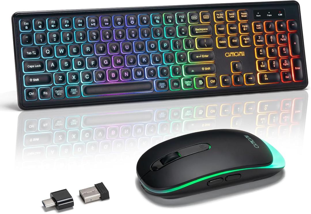 Wireless Keyboard and Mouse Combo for Mac, Rechargeable LED Backlit Keyboard with Quiet Mouse, 2.4GHz USB-C, Long Battery Life, Quiet Typing, Compatible with Mac Windows PC Laptop PS5/PS4 - Black