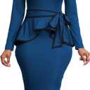 Elegant Peplum Dresses for Women Business Knee Length Vintage Bodycon Dresses (Small, Light/Royal Blue)