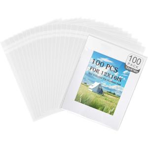 Phiocxem 100PCS Acid-Free Crystal Clear Plastic Bags for 12x16 Art Prints/Photos/Framing Mat Mattes/Pictures,12 2/5 X 16 8/11 OPP Sleeves Storage Bags (Bag Size: 12 2/5 X 16 8/11)