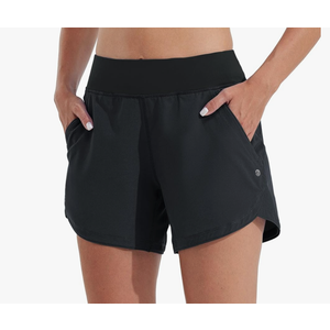 Willit Women's 5" Swim Board Shorts Quick Dry Beach Swimming Shorts UPF 50+ High Waisted Liner Pockets Size 18, Black