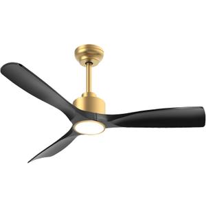 52 Inch ETL Listed Quiet DC Motor High CFM Ceiling Fans with Lights Remote Control, Indoor Outdoor 3 Blade Black Gold Smart Modern Ceiling Fan for Bedroom Living Room, 6 Speed, Timer