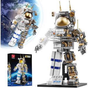 Space Astronaut Building Block Set,860Pcs Spaceman Building Toys with Display Stand, Cool Translucent Design Collection for Home Office Decor, Christmas Birthday Gift for Adults& Boys Age 8-12