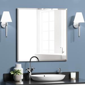 24-inch Square Bathroom Mirror Frameless Tempered Glass Wall Mirror